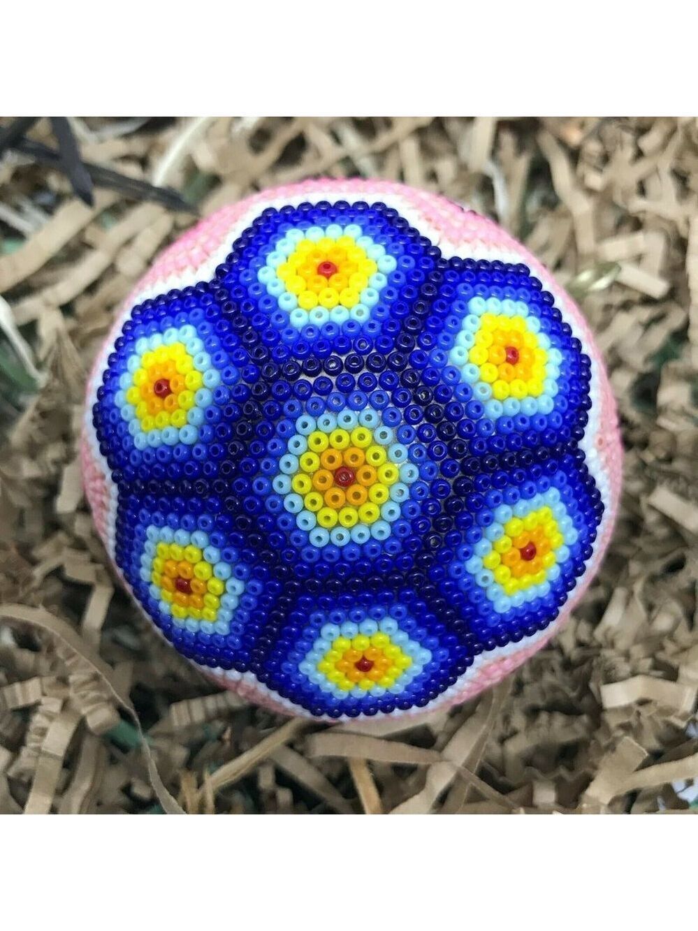 Mexican Huichol Hand Beaded Flower Christmas Spher